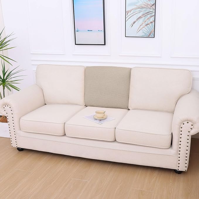 hyha Waterproof Couch Cushion Covers for Pets, Non Slip Sofa Seat Cover for Dogs Washable, Soft Thick Stretch Jacquard Fabric, Sofa Slipcovers with Elastic Bottom (1 Piece for Backrest L, Taupe)