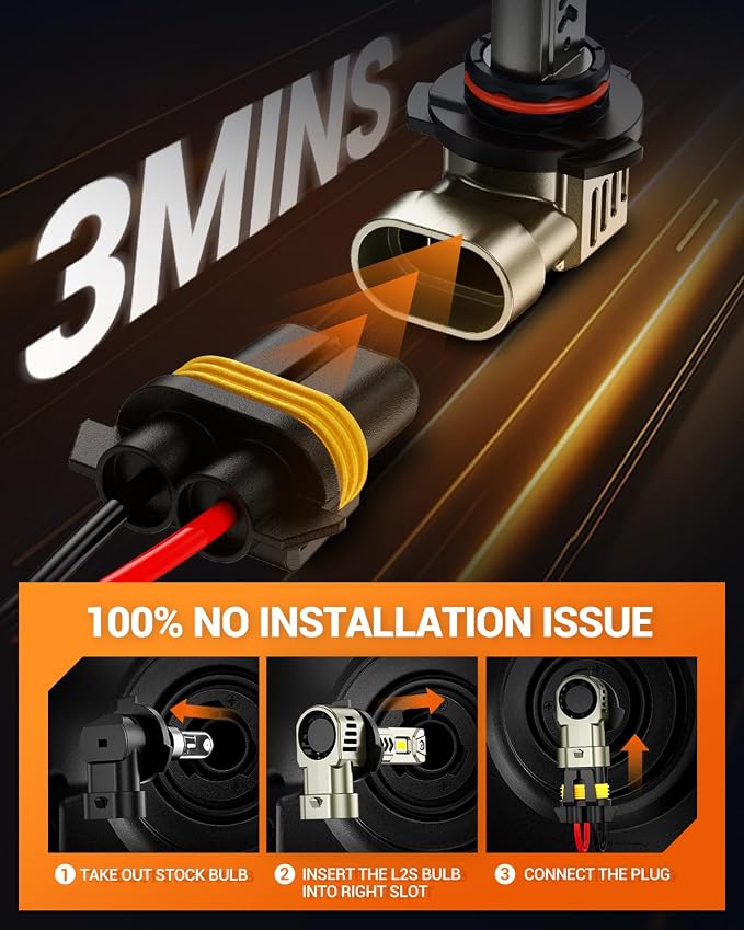 SEALIGHT 2026 New 9005 LED Light Bulbs, HB3 Driving Bulb 90,000LM Super Bright 6500K Cool White, Real 1:1 Stock Size, Easy Plug-N-Play, IP68 Waterproof,70000Hrs+ Lifespan, Pack of 2