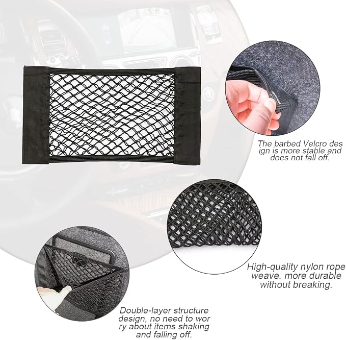 Mesh Cargo Net for Car, Universal Stretchable Trunk Storage Net Wall Sticker Organizer Elastic Pouch Bag for Cars, SUV, Home, Auto Interior Accessories (Medium)