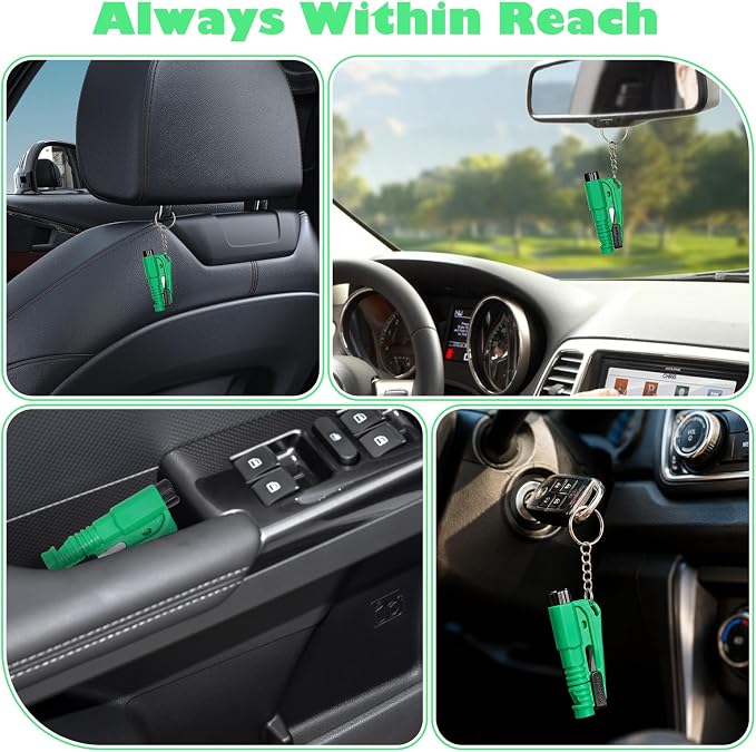 16 Pcs 3-in-1 Car Window Breaker Seatbelt Cutter Keychain Portable Emergency Escape Tool | Survival Whistle, Car Safety Accessories, Multi Car Families Ride Share Fleets Fathers Day Gifting