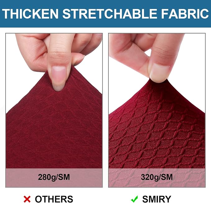 Smiry Waterproof Seat Covers for Dining Room Chairs Set of 8, Stretch Jacquard Removable Washable Chair Seat Slipcovers Protector, No Rear Covers, Wine Red