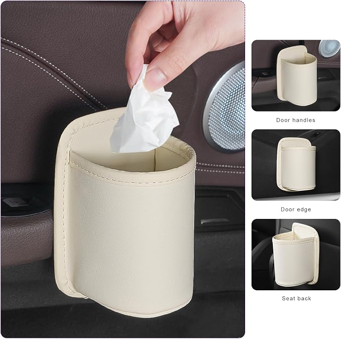 Large Car Door Cup Holders, Clip On Beverage Drink Holder Vehicle Door Storage Organizer, Scratch-Resistant Leather Water Bottle Hanging Holder for SUV Sedan Truck (White)