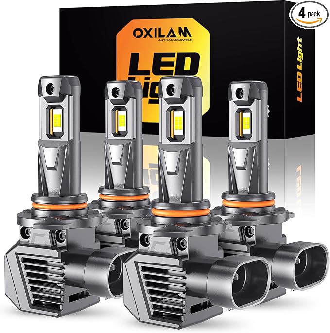 OXILAM 9005 9006 LED Light Bulb, 1300% Brighter 6500K Cool White, Anti-Flicker, 60,000Hrs Lifespan, Plug and Play, IP68, HB3 HB4 Fog LED Light Compatible with Cars Trucks SUVs, Pack of 4