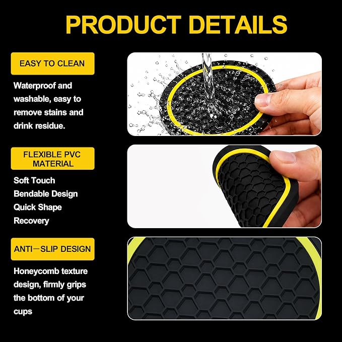 4PCS Car Cup Holder Coasters - 2.75 Inch Non-Slip Insert Water Bottle Holder Pads, Dustproof Automotive Interior Accessories Mat, Universal for Vehicles, Trucks, RVs (Yellow)