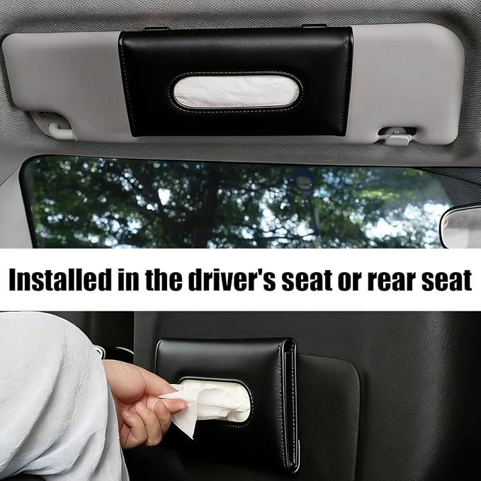Car Visor Tissue Holder, Vehicle Sun Visor Backseat Napkin Case Mount with Tissues Refill, Automotive Interior Disposable Masks Holder, Universal for SUV Automobile Truck (Black)