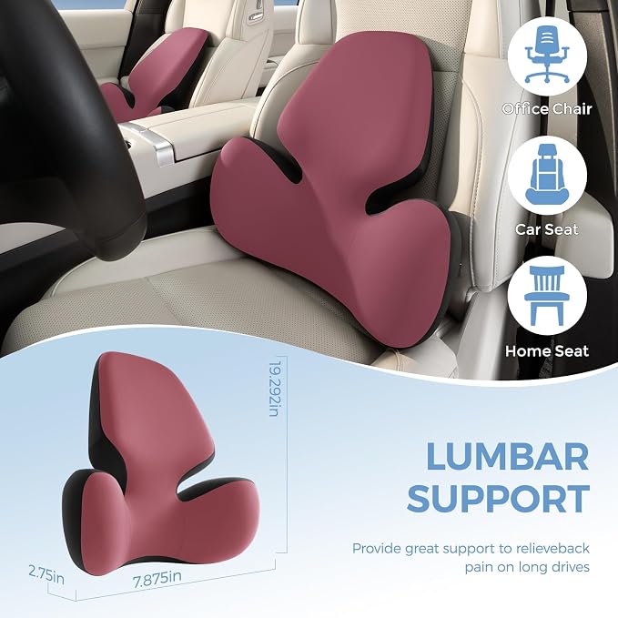 BEBAS Lumbar Support Pillow for Car, Memory Foam Back Cushion for Driving | Ergonomic Wing Wrapping, Back Pain Relief, Breathable Removable Cover, Softness, Universal Fit Car Seat, Office Chair