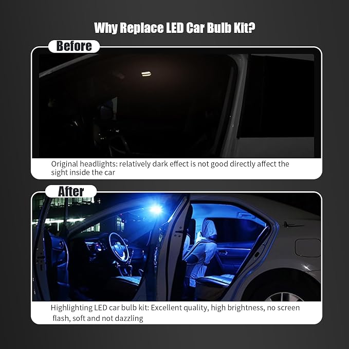 Pack-24 Car LED Bulb Kit Set, T10 31 mm 42 mm Interior Car Lights Bulbs Dome Light, Festoon Bulbs LED Replacement Bulbs for Car Dome Map Door Courtesy License Plate Lights (Blue)