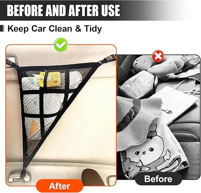 Car Ceiling Cargo Net, Double-Layer Mesh Vehicle Roof Organizer with 3 Handles, 35" x 25" Strengthen Load Bearing Auto Interior Storage Mesh with Zipper for SUV, Road Trip & Camping (L)