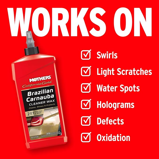 Mothers California Gold Brazilian Carnauba Cleaner Wax, 16 oz. (05701) | Cleans & Waxes in One Step, Removes Oxidation & Swirls, Premium Carnauba Shine & Protection for All Paint Finishes