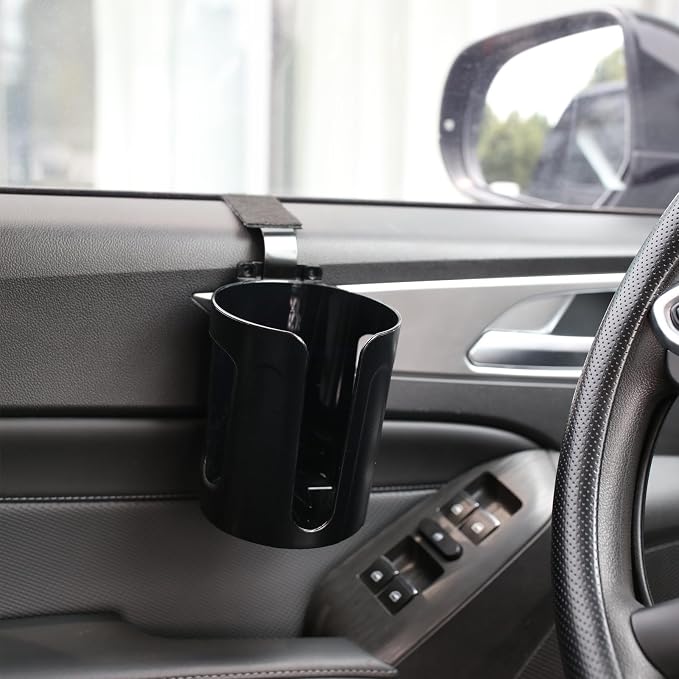 LITTLEMOLE 2PCS Large Car Door Cup Holder, Vehicle Armrest Cup Holder for Almost Any Size Bottle or Can | Shockproof, Scratchproof, Doesn't Scratch Tint, Holds Large 8-40 oz. Bottles, Mugs and Other Big Drinks in 3.15"-3.93"