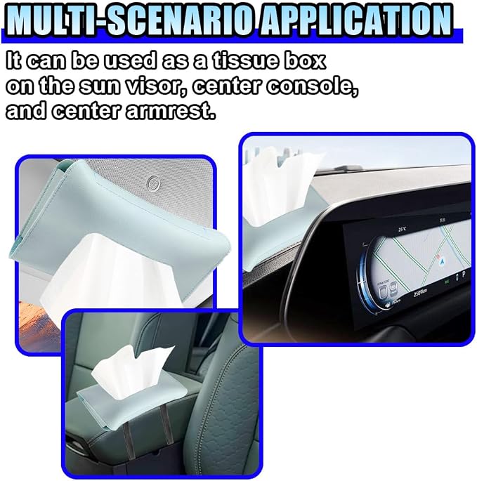Car Visor Tissue Holder - Leather Tissue Box Holders Car Mask Dispenser - Hanging Car Napkin Holder Auto Tissues Dispenser - Rectangular Mask Holders Sun Visor Accessory for Vehicles (Blue)
