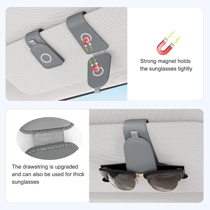 Sotfamily Sunglass Holder for Car Visor, Gray, 2 Packs | Suede Cloth, Magnetic, Organizer for Car Accessories