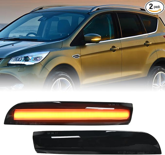 Nilight Side Mirror Marker Light Sequential Amber Left Right Turn Signal Lights Smoked Lens Plug and Play Compatible With 2012-2018 Ford Focus ST RS 2013-2018 Kuga Ecosport