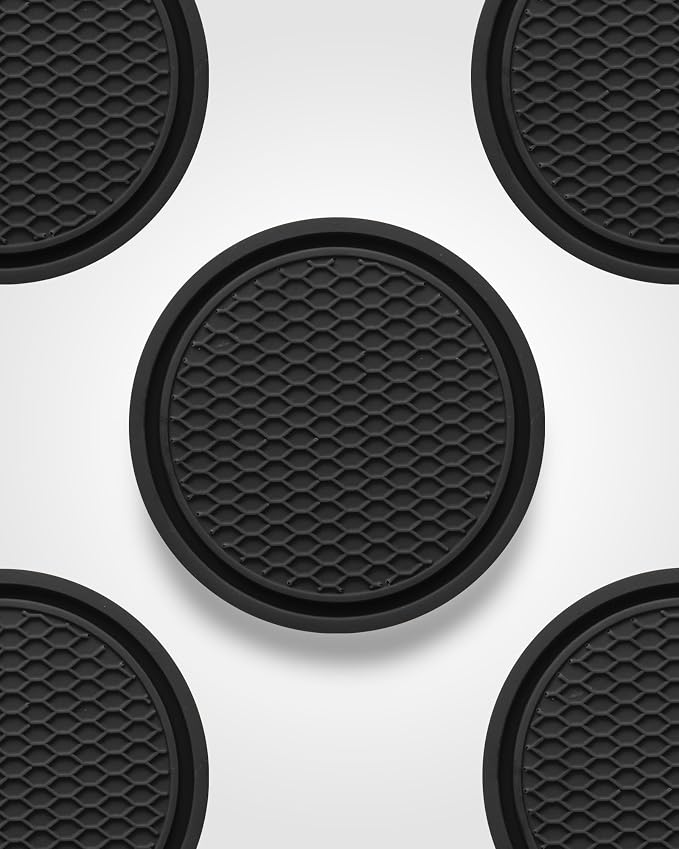Coaster for Car Cup Holder - 4 Pack Silicone Auto Car Drink Coasters Mat Universal Non-Slip Inserts Car Interior Accessories, Black