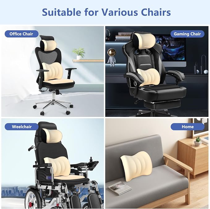 Car Seat Cushion with Neck Pillow & Lumbar Support Back Sciatica Tailbone Pain Relief Car Pillows Ergonomic Memory Foam Back Support for Driving Seat Office Chair Wheelchair 3 Pcs Beige