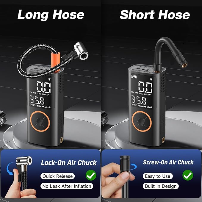 OlarHike Tire Inflator Portable Air Compressor, Smart Dual Hose System, Auto Air Pump for Car Tires, Bike,Bicycle, Motorcycles,Electric Pump with LED Light & Digital Pressure Gauge