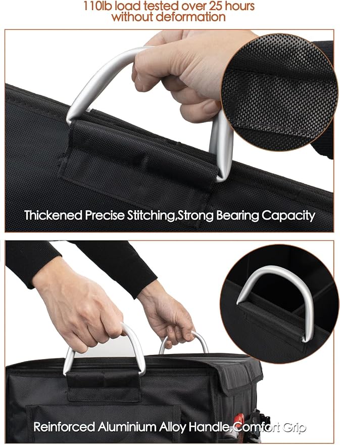 Small Trunk Organizer With Lid, For SUV Car Truck, Black 28L, Foldable Waterproof Oxford Fabric, 2-Compartments With Aluminium Alloy Handle