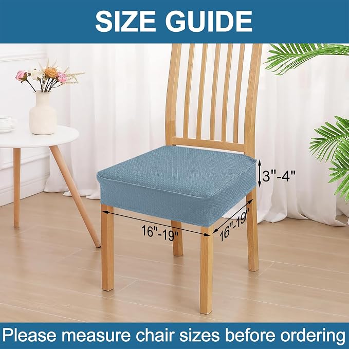 Smiry Waterproof Seat Covers for Dining Room Chairs Set of 8, Stretch Jacquard Removable Washable Chair Seat Slipcovers Protector, No Rear Covers, Airy Blue