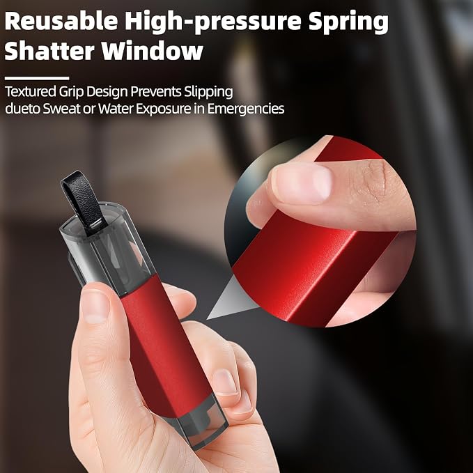 Car Window Breaker & Seatbelt Cutter, 2-in-1 Emergency Escape Tool, Auto Glass Breaker Spring Loaded Safety Hammer for Sinking Cars, Flood Rescue, Locked Doors, New Cars & Family Travel 4PCS Red