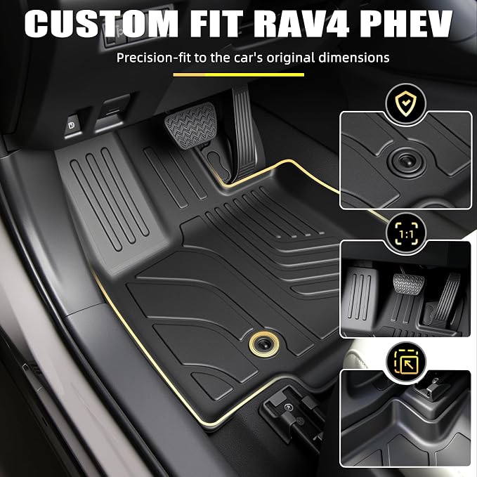Floor Mats & Cargo Liner for 2026 Toyota RAV4 PHEV(Suitable for Plug-in Hybrid), All Weather TPE Custom Fit Floor Mat Set with Waterproof Anti-Slip Protection,Accessories for 2026 RAV4 PHEV