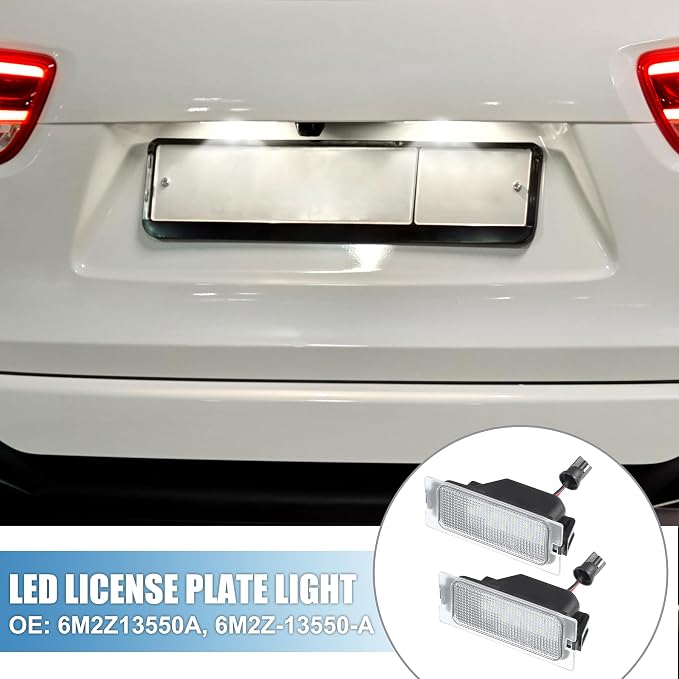 Car 6500K White LED License Plate Light Assembly No.7T4Z-13550-A 3528SMD for Ford Edge 07-14 for Ford Escape 08-12 ABS Clear (Set of 2)