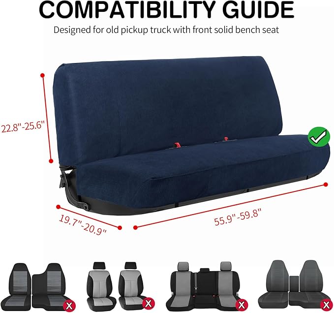 Leader Accessories Solid Bench Seat Cover for Full Size Pickup Trucks, Blue | Solid Bench Seat Cover for Pickup SUVs, Heavy-Duty Woven Fabric Protect Dirt, Stains, Universal Fits Ford, Chevrolet, Dodge