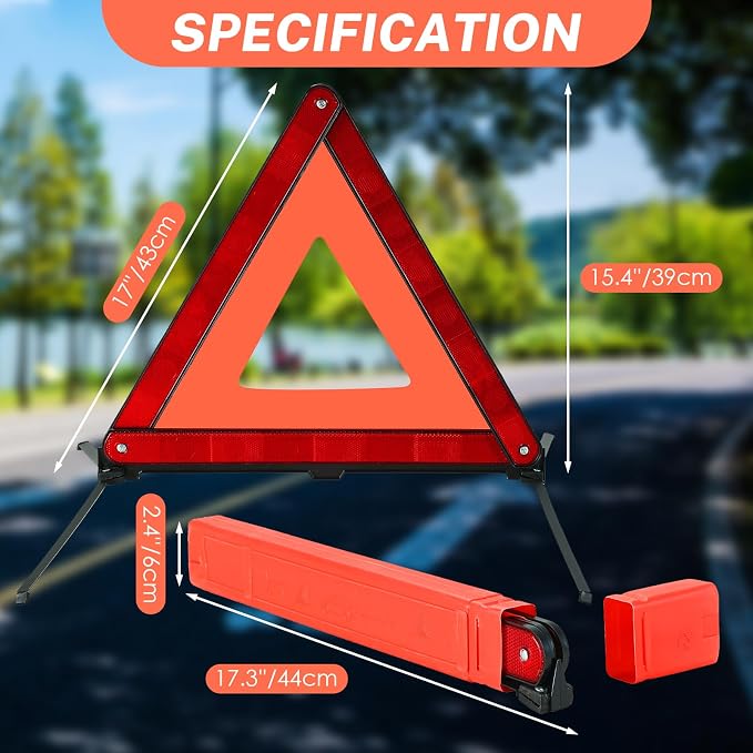 NATGAI 3 Pack Emergency Warning Triangles, Reflective Roadside Safety Triangle Kit with Storage Case, Foldable Hazard Reflective Triangles for Vehicles, Car Breakdowns, and Roadside Emergencies