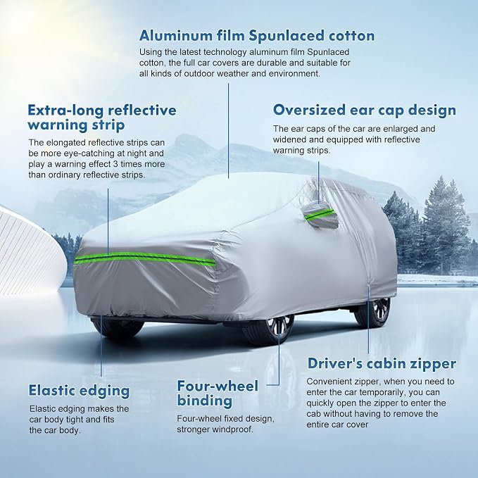 6-Layer Full Car Cover is All-Weather Waterproof, Universal in All Seasons, Snow Prevention, Rainproof, Acid Rainproof, Sunscreen, Ultraviolet-Proof, Applicable to SUV and MPV (Up to 180")
