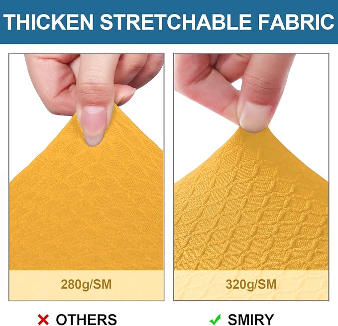 Smiry Waterproof Seat Covers for Dining Room Chairs Set of 6, Stretch Jacquard Removable Washable Chair Seat Slipcovers Protector, No Rear Covers, Mustard Yellow