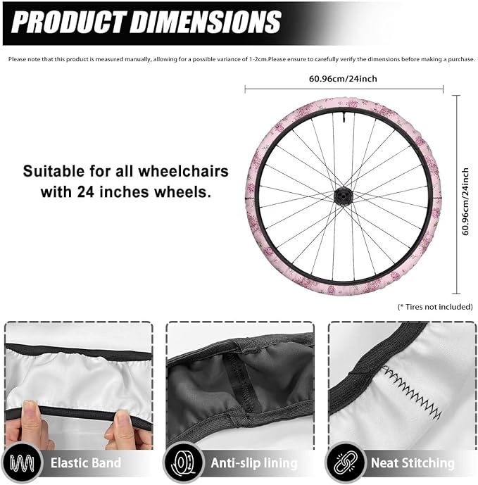 Wheelchair Wheel Covers Breast Cancer Awareness with Elastic Band | Floral Pink Ribbon, Wear-Resistant Wheelchair Tire Cover Protectors to Protect Floors Carpets(Fits 24 Inches Wheels)