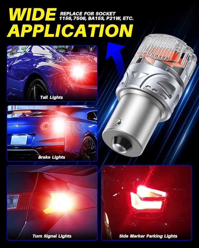 AUTOONE Upgraded 1156 LED Bulb Red, Super Bright 7506 1141 1003 BA15S P21W LED Replacement with Projector for Tail Brake Backup Reverse DRL Signal Parking Lights, Pack of 2