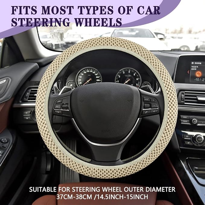 Elastic Stretch Steering Wheel Cover, Steering Wheel Cover, 15" Breathable Auto Steering Wheel Protector, Universal Car Accessories Comfortable Non-Slip Vehicle Steering Wheel Covers for Women Men
