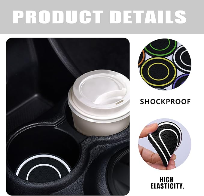 4 Pack Car Coasters for Cup Holder, 2.75 Inch Universal Auto Waterproof Coasters Silicon Insulation Cup Mats,No-Slip Anti Dust Insert Coaster for Woman Man, Suit for Vehicle Interior (Black/White)