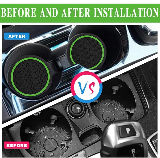 4PCS Car Cup Holder Coasters, Dustproof Automotive Interior Accessories Mat,2.75 Inch Non-Slip Insert Water Bottle Holder Pads, Universal for Vehicles, Trucks, RVs and More (Green)