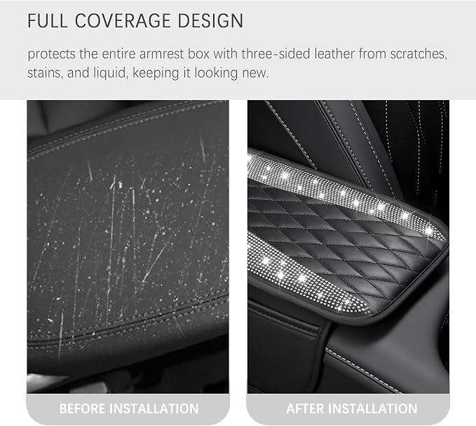 IHOTDER Bling Rhinestones Center Console Covers for Cars,Upgraded Arm Rest Cover for Car with Side Storage Pocket for Car Seat Organizer,Middle Console Cover Stylish Car Decoration (Bling Silver)