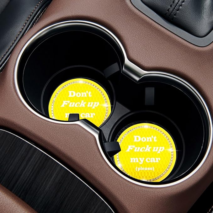 4 PCS Bling Car Cup Coaster, 2.75 Inch Anti-Slip Cup Holder Insert Coasters, Universal Crystal Rhinestone Auto Drink Car Cup Mat, Interior Car Accessories for Women Girls (Yellow)