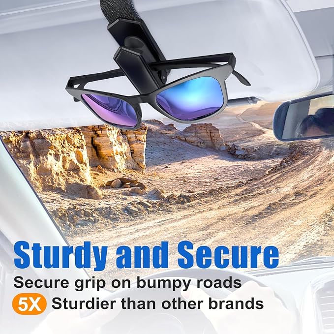 Veharvim Sunglass Holder for Car (One-Handed-Operation, Gentle & Secure Hold, Silicone Padded, Universal Fit, Metal Clip) Visor Sunglass Holder Clip,Visor Sunglass(Black, 1 Pack)