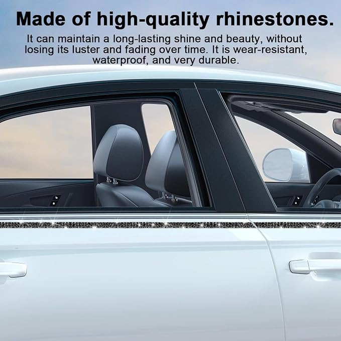 BELOMI Bling Car Trim Self Adhesive Strip, 16.4Ft Crystal Rhinestone Vehicle Dashboard Line Molding Stickers, Diamond Auto Interior Exterior Decor Accessories for Women Girls, Universal Fit（Black）