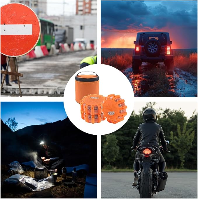 LED Road Flares - 3 Pack Magnetic Caution Lights, Waterproof Flash Beacon with 9 Modes, Roadside Safety, Warning, Durable LED Signal Lights for Cars, Trucks, Construction Zones, Traffic Acci
