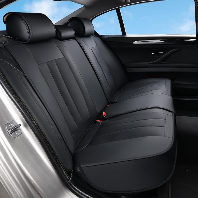 Huidasource Rear Car Seat Covers, Durable Waterproof Faux Leather, Universal Fit for Most Cars, SUVs & Trucks, Easy Installation, Preserve Cup Holders, Ideal for Family Use, Black