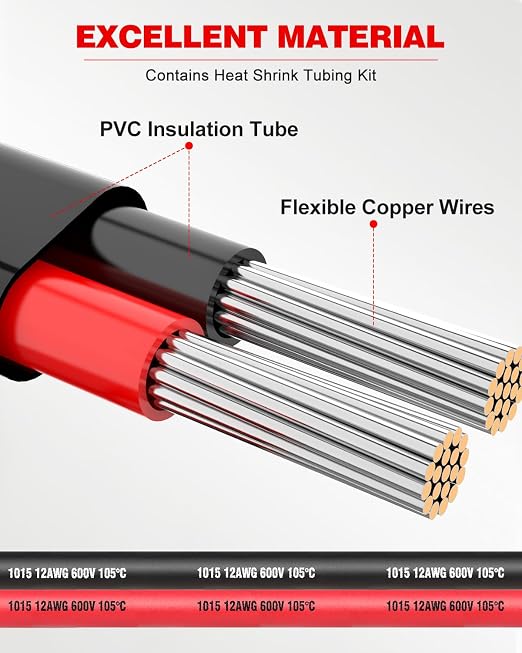 NAOEVO 12 Gauge Wire 2 Conductor Electrical Wire, 12 AWG Stranded PVC Cord, 12V Low Voltage/Tinned Copper/Flexible Cable for Automotive Wiring, Lamp Cord, Marine Cable (200FT)