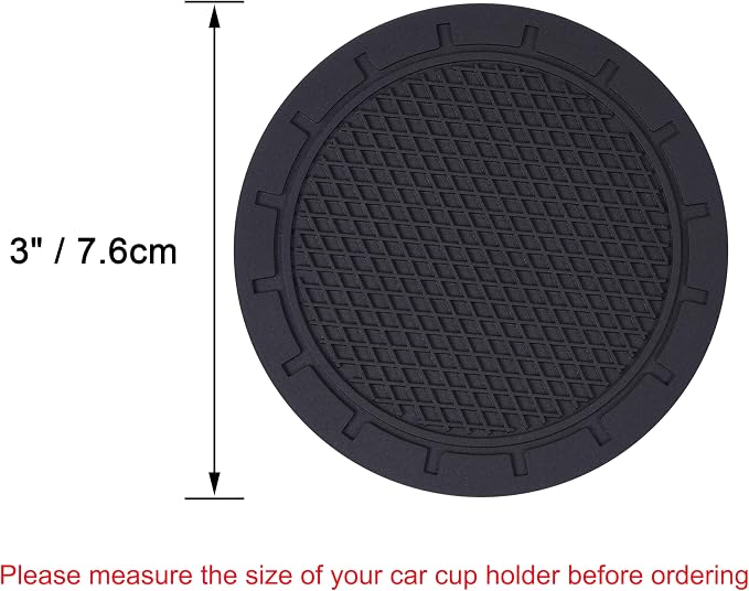 Car Coasters, Wisdompro 4 Pack PVC Car Cup Holder Insert Coaster - Anti Slip Vehicle Interior Accessories Cup Mats for Women(Diameter 3", Black)