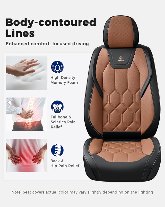 Huidasource Car Seat Covers, Universal Fit for Cars SUV Trucks, Black&Brown | Full Coverage Leather Seat Cover, Airbag, Cupholder Compatible, Seat Function Retain, Easy Install with Velcro