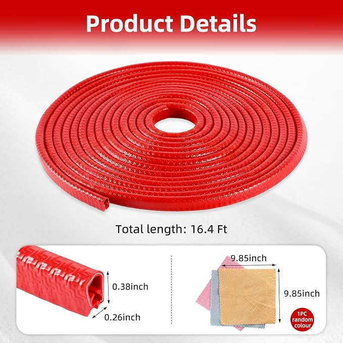 SINGARO 16.4Ft (5M) Car Door Edge Guard, No Glue Car Door Entry Guard Protective Strip, Rubber Edge Trim Car Door Protector, Applicable to Car, Truck, SUV and ATV, Car Exterior Accessories（Red）
