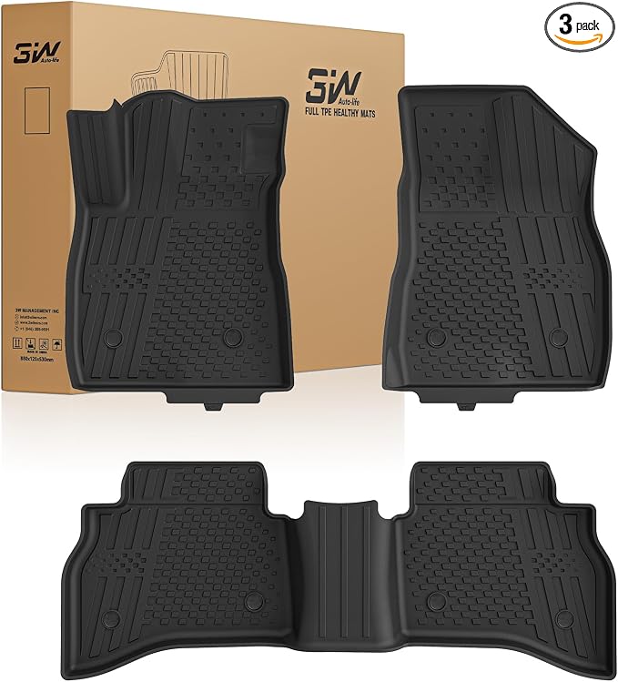 3W Floor Mats for Chevrolet Trailblazer 2021-2025 2026 (AWD Only),TPE All Weather Floor Liners Custom Fit Chevy Trailblazer Accessories 1st and 2nd Row Durable Black