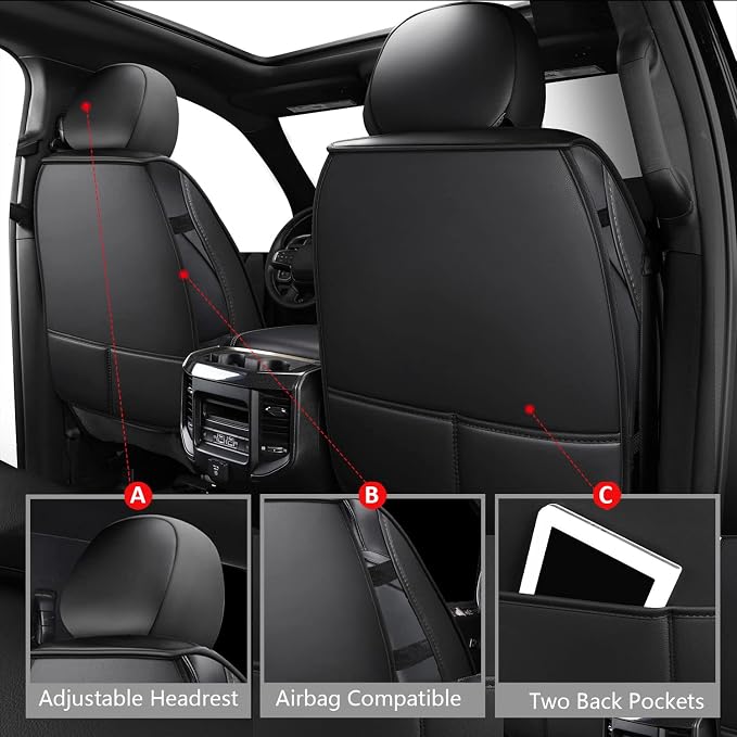 MIROZO Front Seat Covers for Ram,Waterproof Truck Seat Cover Car Seat Protector Compatible with 2009-2026 RAM 1500/2500/3500 Crew Quad Cab Pickup Cushions (2 PCS Front,Black)