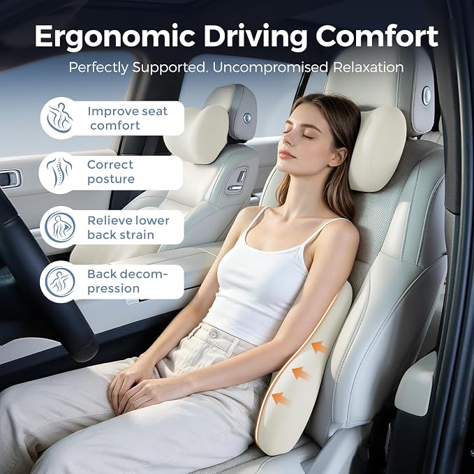 BABUR Ergonomic Memory Foam Lumbar Support Pillow for Car, Back Pain Relief | Ergonomic 100% Memory Foam, Back Pain Relief, Comfort Lower Back Support for Office Chairs, Car Seat, Wheelchair