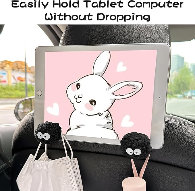 Car Seat Headrest Hook, Soot Sprites Purse Hook Holder Cute Car Storage Organizer Universal Vehicle Hanger for Hanging Handbag Grocery Bags (4 Pack)