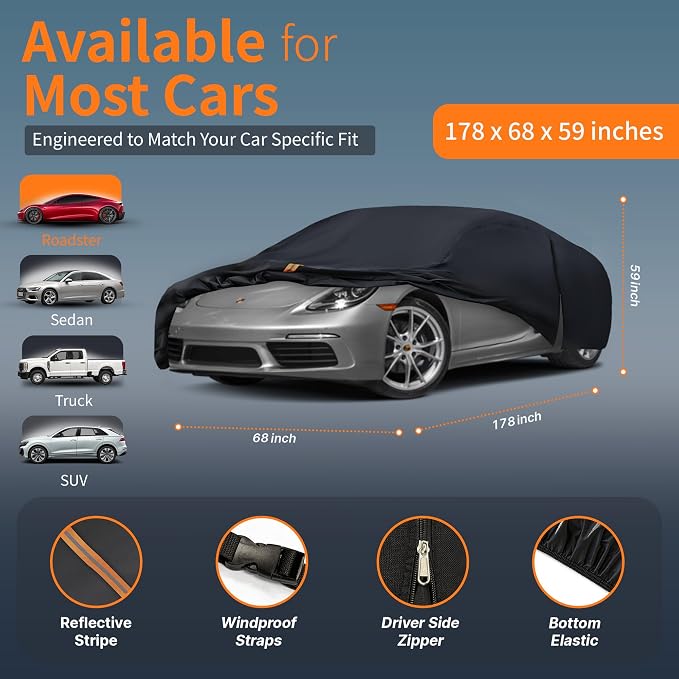 Car Cover Outdoor Coupe Covers(Length up to 178 inch) Universal Fit for Porsche 718,Toyota 86 Supra,BMW Z4,Nissan Z,Mazda Miata RX 8,BRZ,BMW 1/2 Series,Dodge Viper,etc,Size C2(See Size Chart)