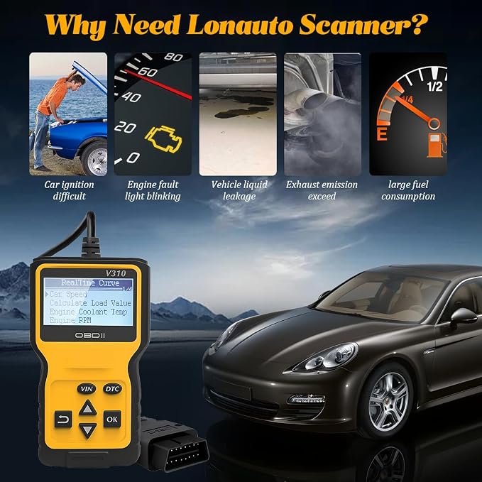 Zpana Car OBD2 Scanner Diagnostic Tool, V310 OBDII Vehicle Engine Fault CAN Diagnosis Code Reader, Check Engine Light Emission Monitor Status, Universal Automotive Accessories (Yellow)